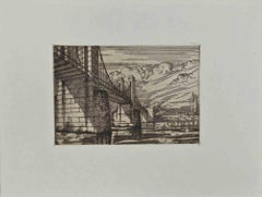 Antique The Bridge  -Original Etching by George-Henri Tribout - Early 20th Century