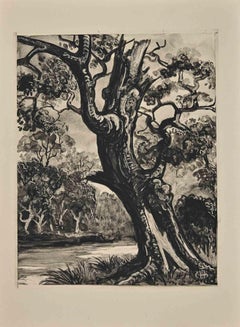 Vintage The Tree - Original Etching by George-Henri Tribout - Mid-20th Century