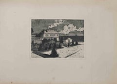 Antique The Villa by the Sea  -Original Etching by George-Henri Tribout - Early 20th