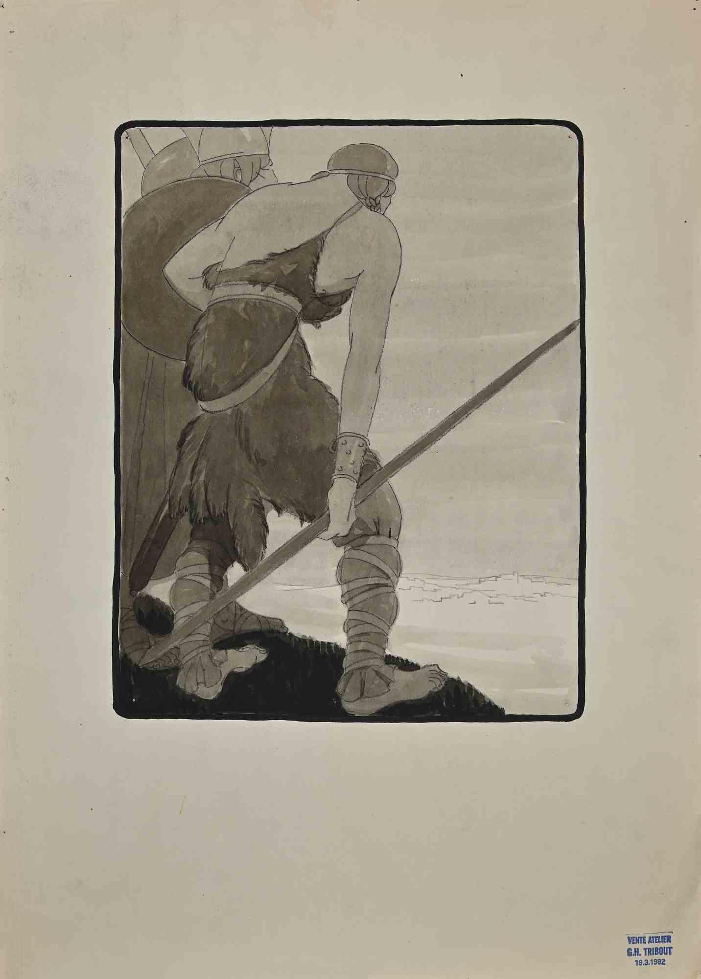 Viking  -Original Etching by George-Henri Tribout - 1940s
