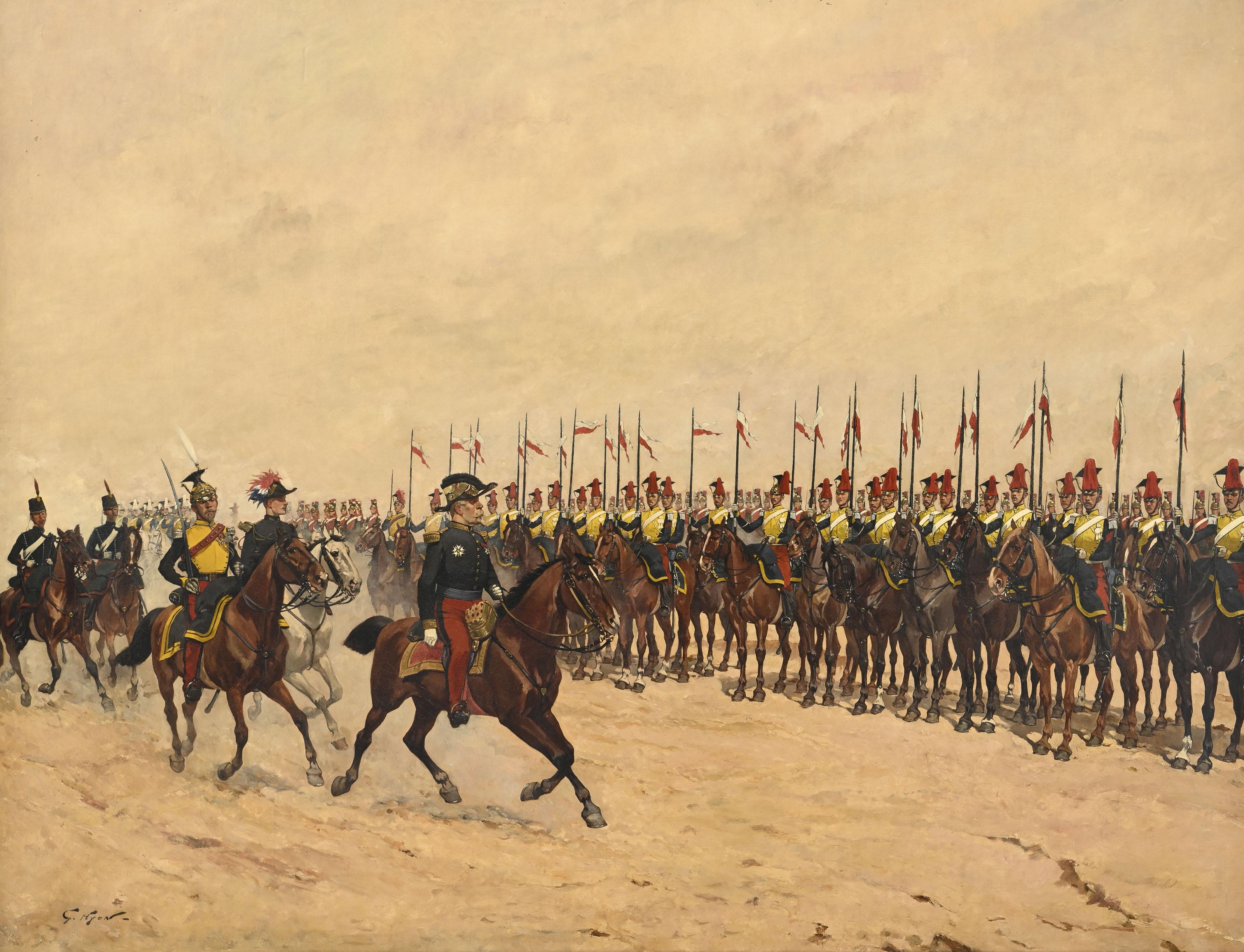 Rassegna di cavalleria del 2° reggimento Lancers - Painting di Georges Hyon