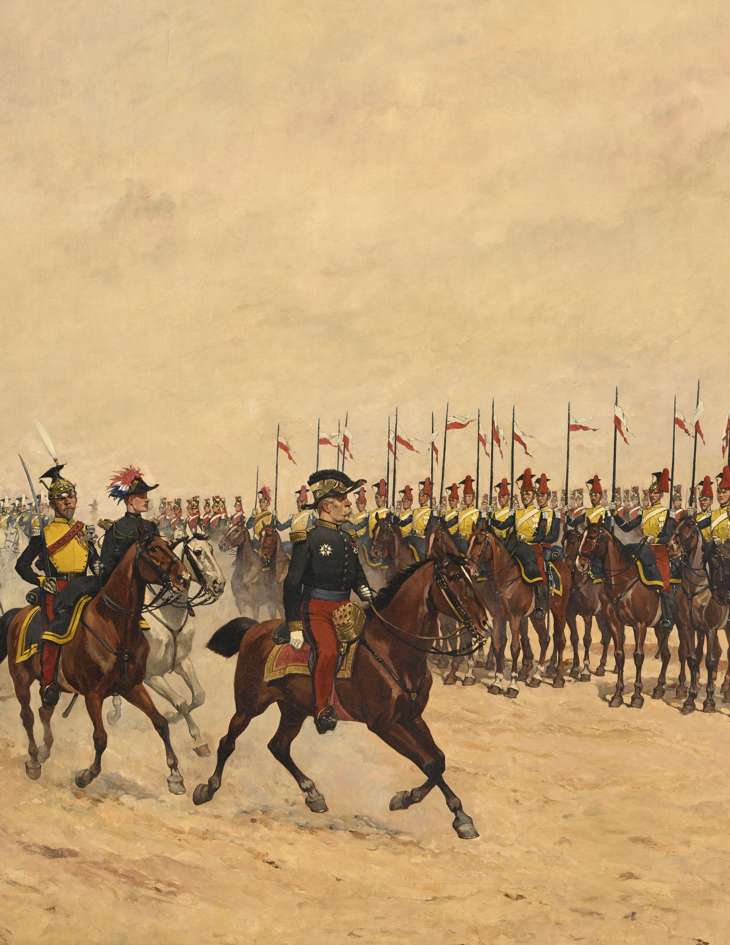 Rassegna di cavalleria del 2° reggimento Lancers - Painting Scuola francese di Georges Hyon