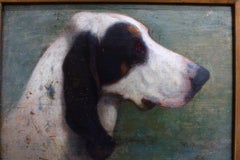 Antique Dog Oil Painting, 1920's French Portrait of a dog, gold coloured frame
