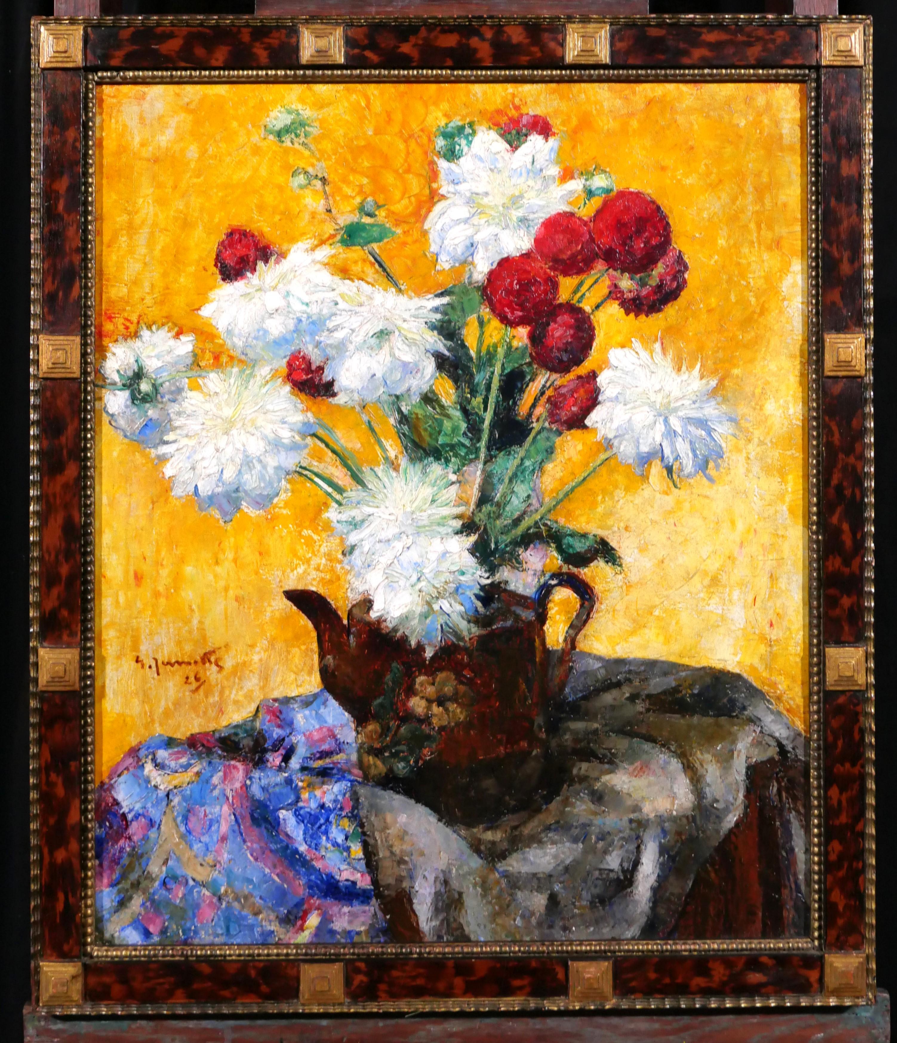Bouquet of flowers painting Art Deco still life Belgium - Painting by Georges Jamotte