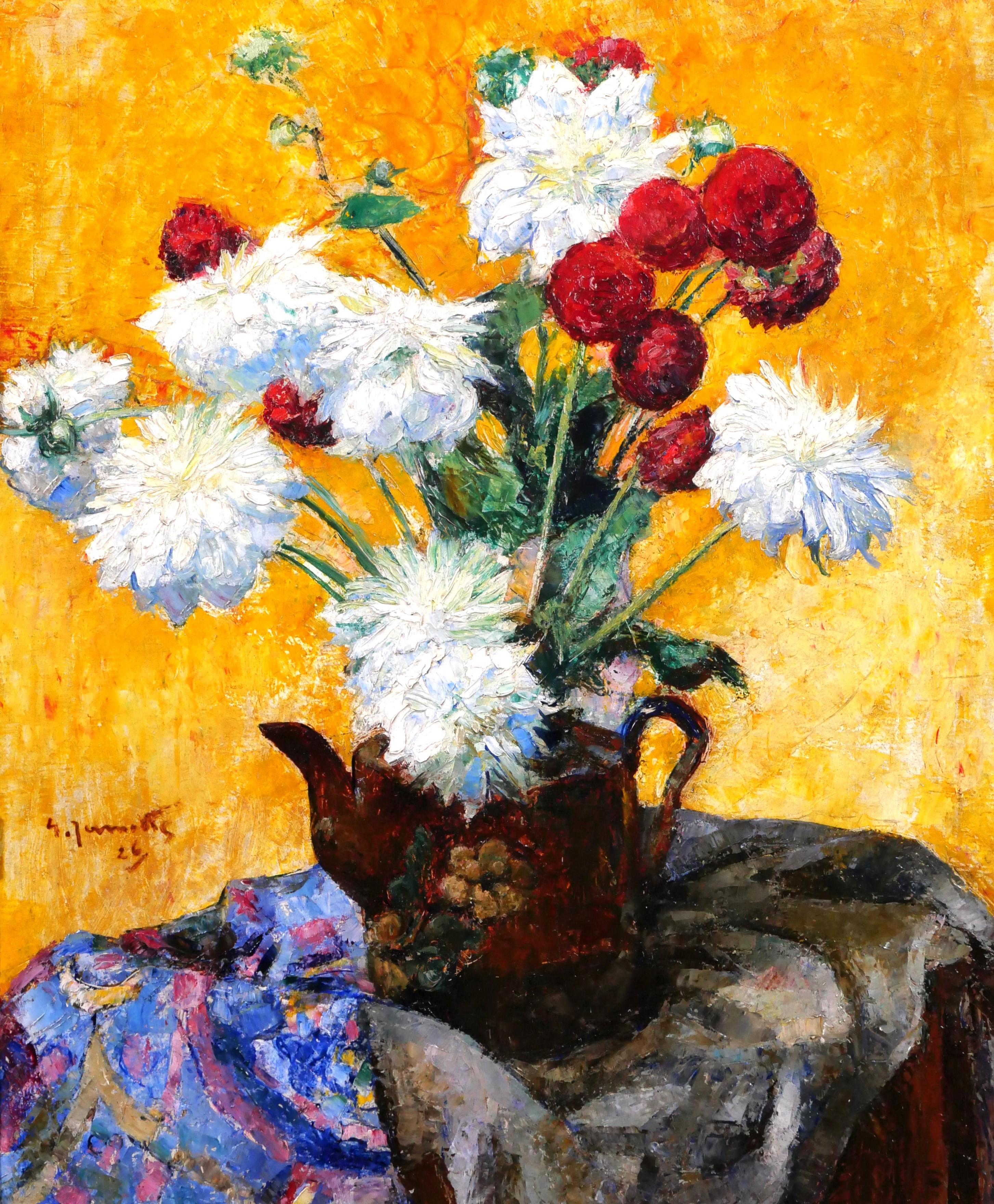 Georges Jamotte Still-Life Painting - Bouquet of flowers painting Art Deco still life Belgium
