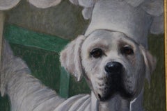 Pintura al óleo sobre lienzo Vintage French Chef Dog Head Character
