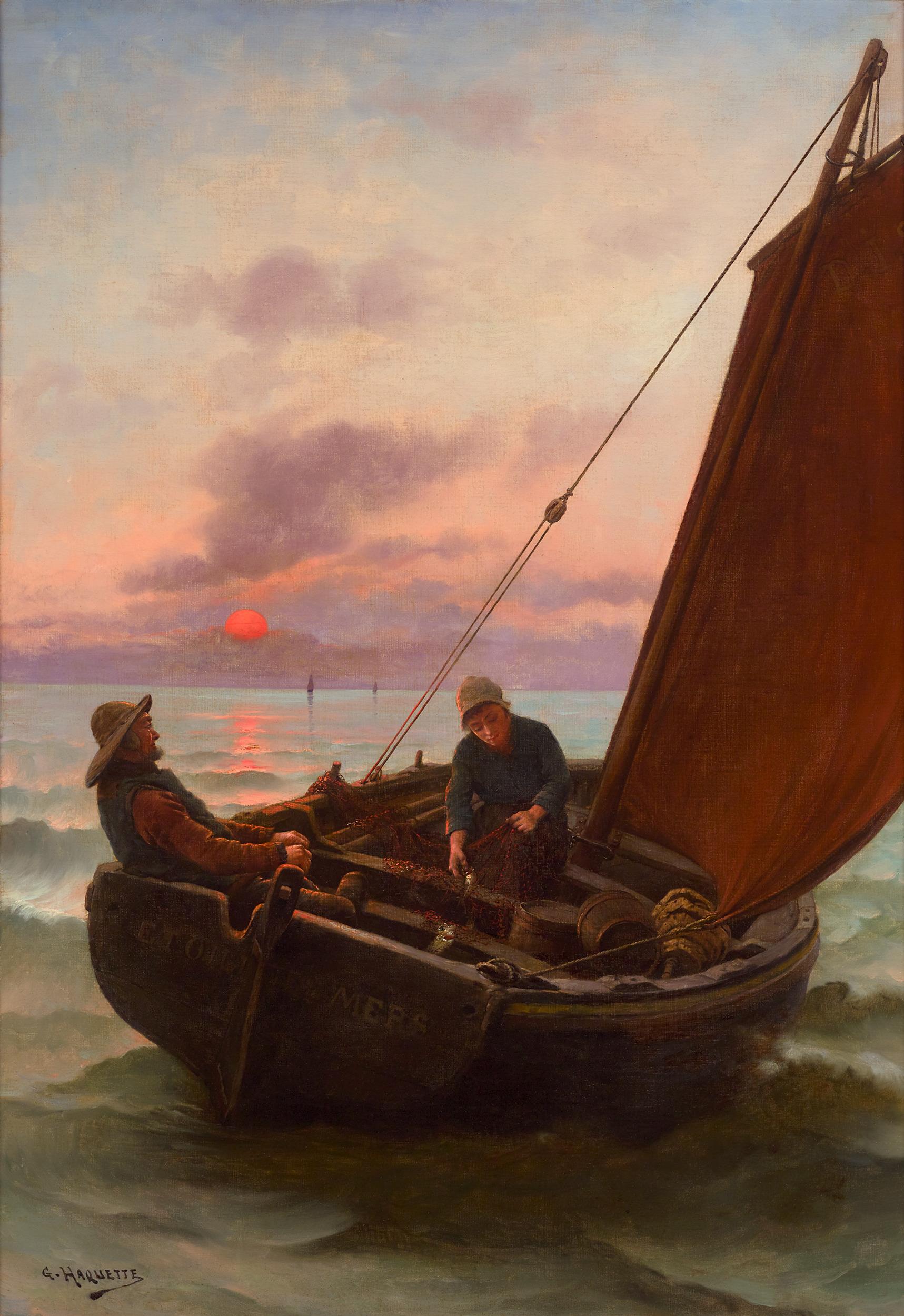 Georges Jean-Marie Haquette Landscape Painting - Fishing Boat By Georges Haquette