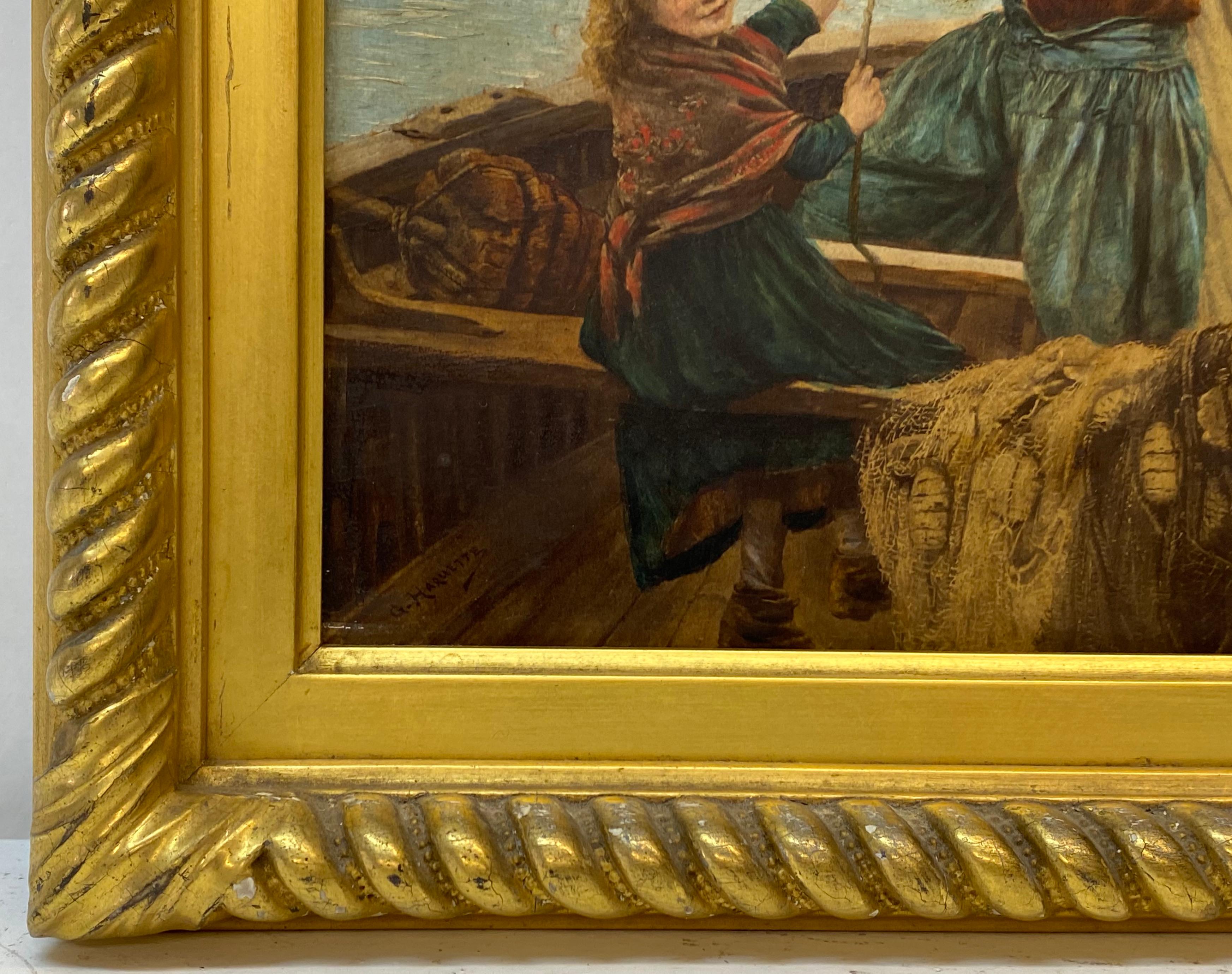 « Fishermans Daughter », peinture à l'huile originale de Georges Jean Marie Haquette, 19e siècle  2