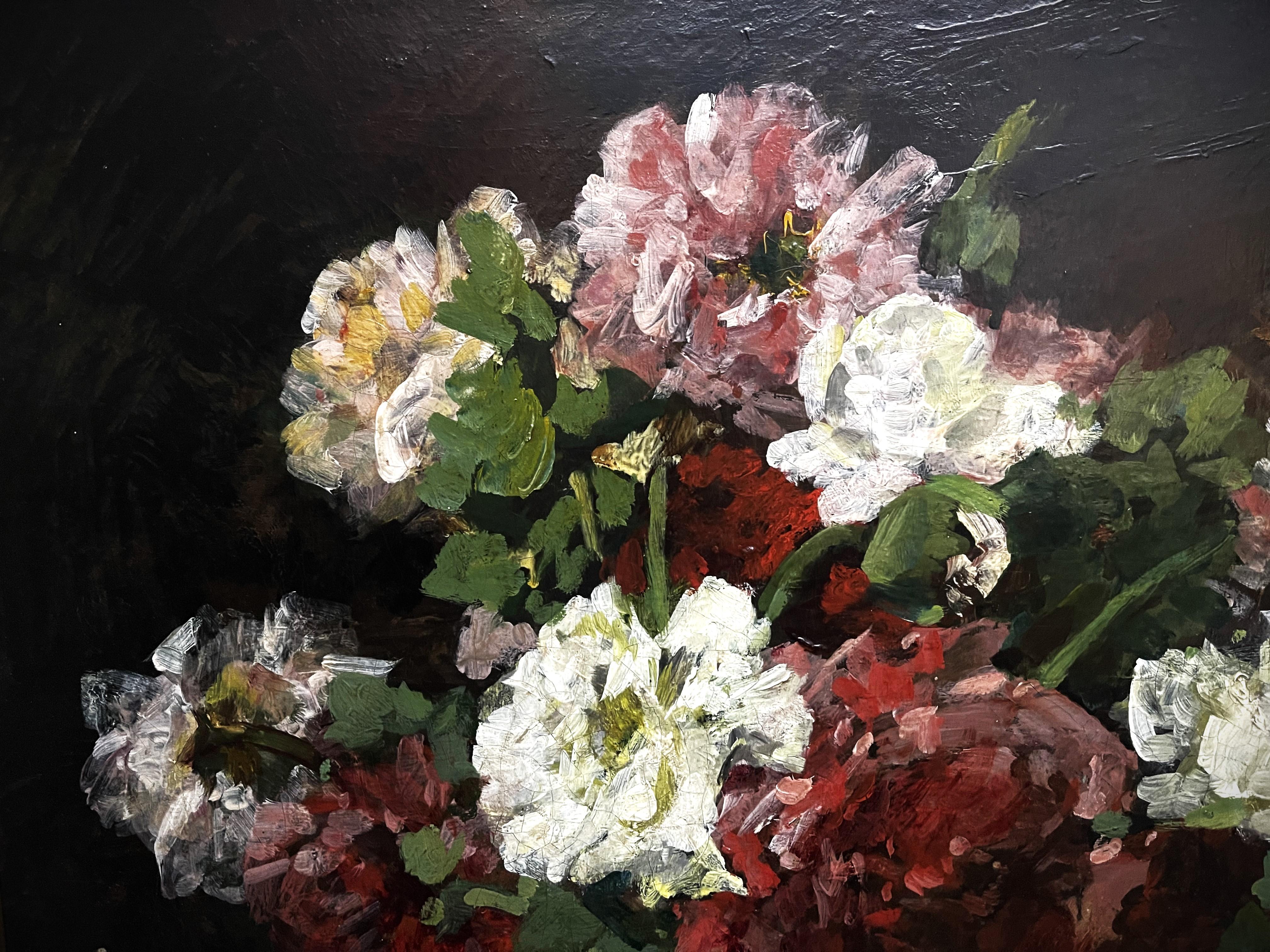 Una natura morta con fiori - Still-Life Painting Nero di Georges Jeannin