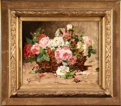 Basket of Roses - Impressionist Oil, Still Life of Flowers by Georges Jeannin
