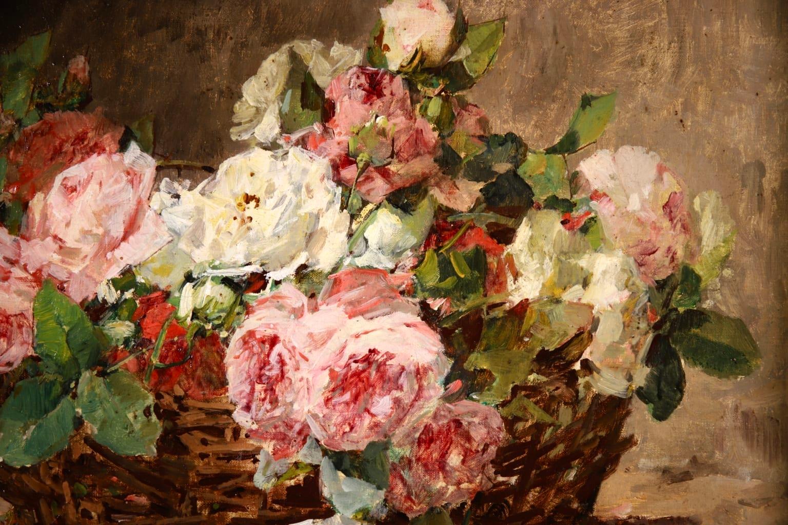 A beautiful oil on canvas by French Impressionist painter Georges Jeannin depicting a basket of red, pink and white roses. 

Signature:
Signed lower left

Dimensions:
Framed: 24