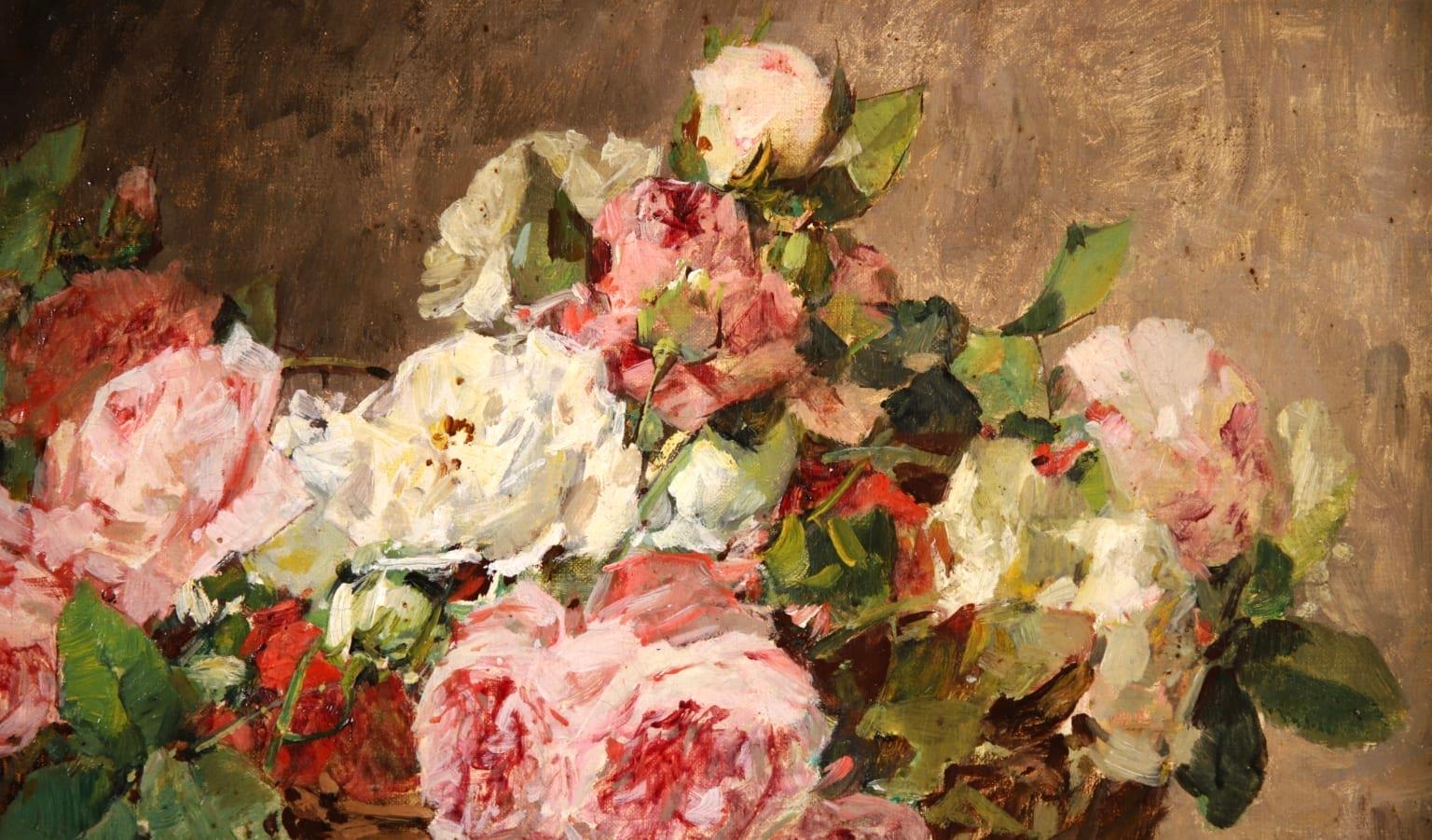 Basket of Roses - Impressionist Oil, Still Life of Flowers by Georges Jeannin 1