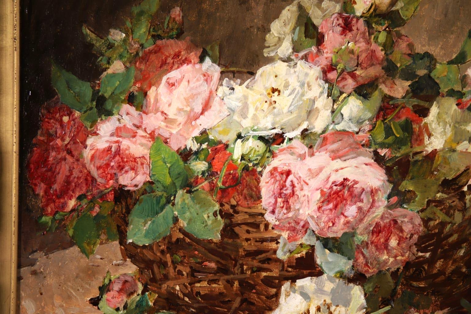 Basket of Roses - Impressionist Oil, Still Life of Flowers by Georges Jeannin 3