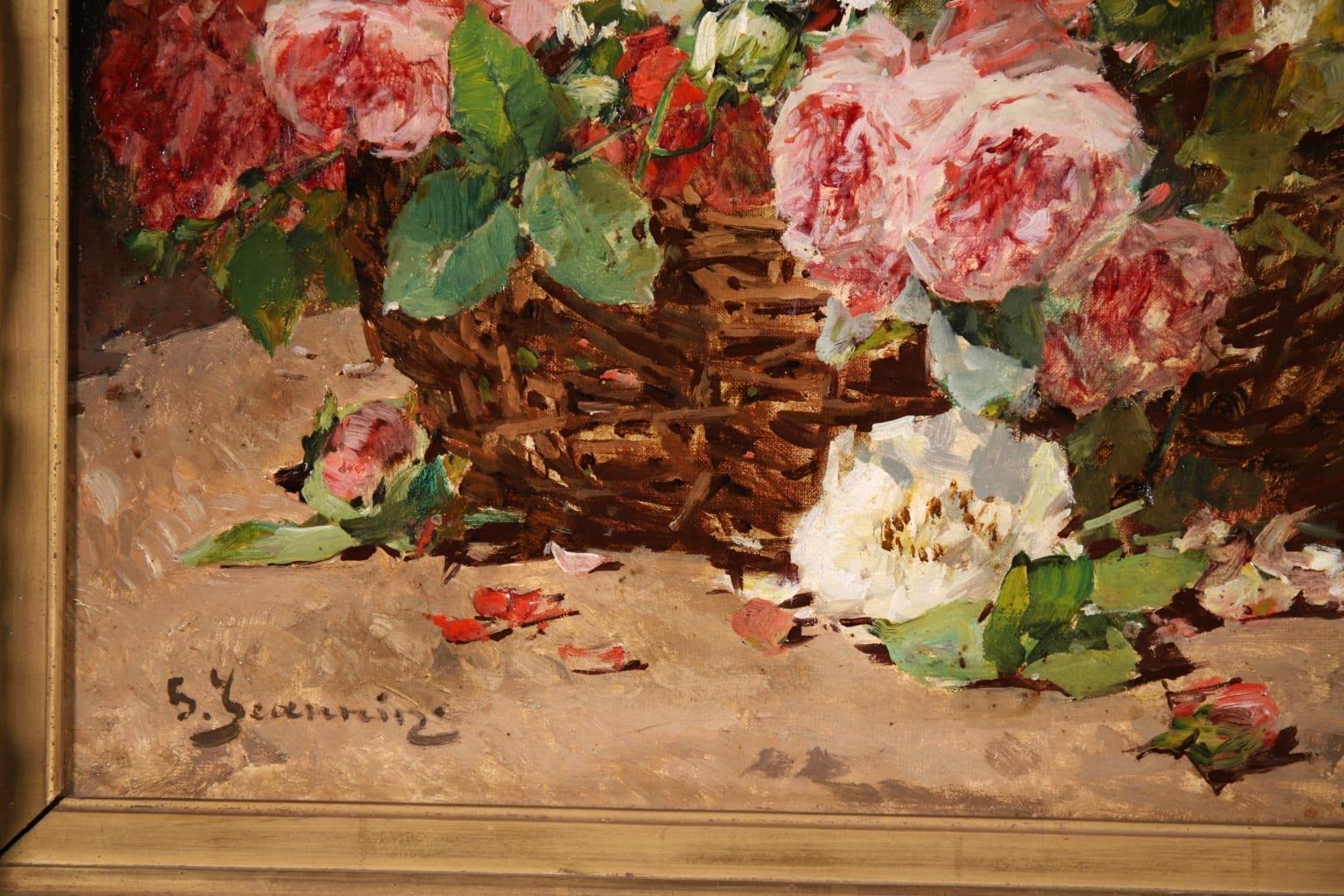 Basket of Roses - Impressionist Oil, Still Life of Flowers by Georges Jeannin 4