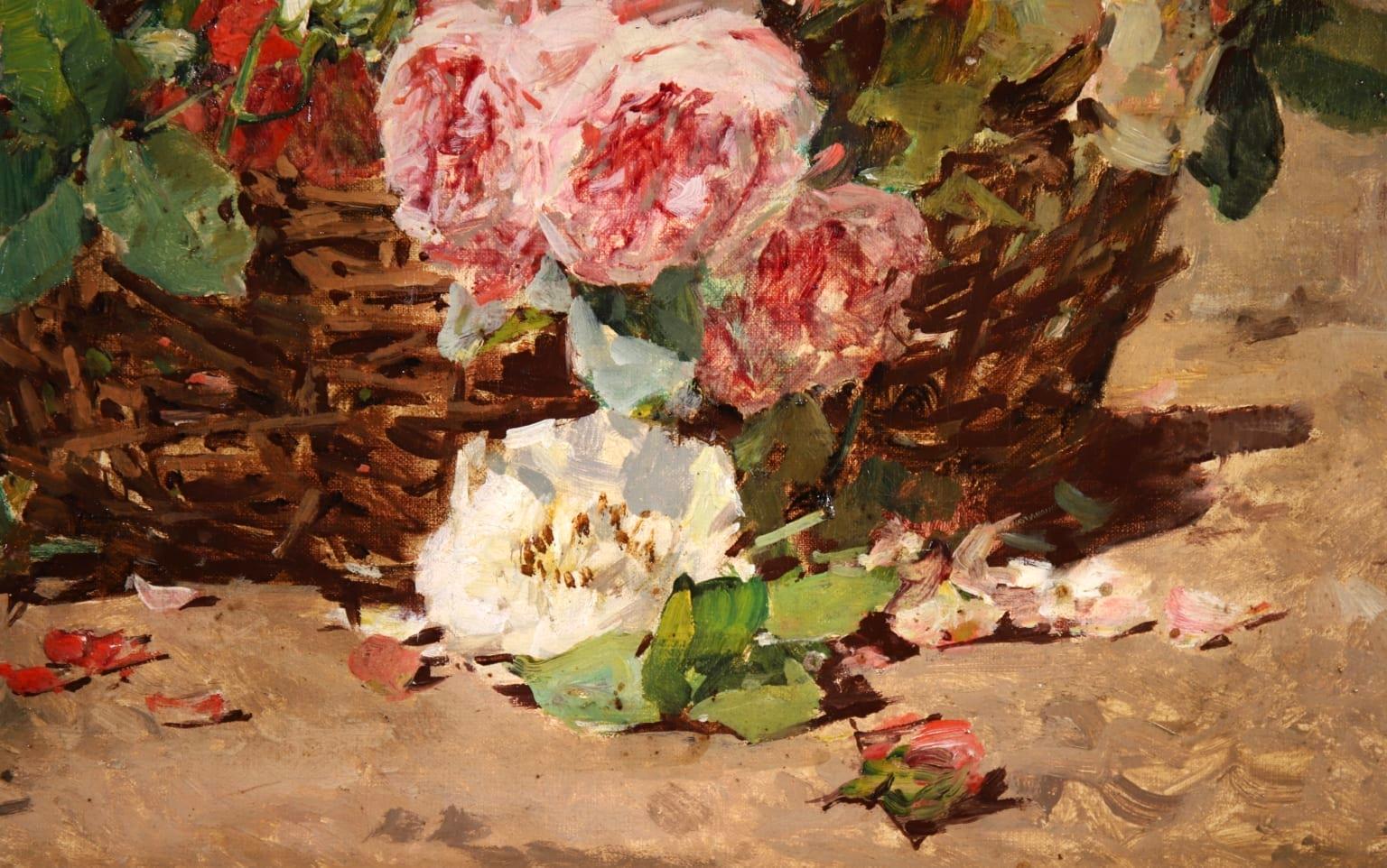 Basket of Roses - Impressionist Oil, Still Life of Flowers by Georges Jeannin 5