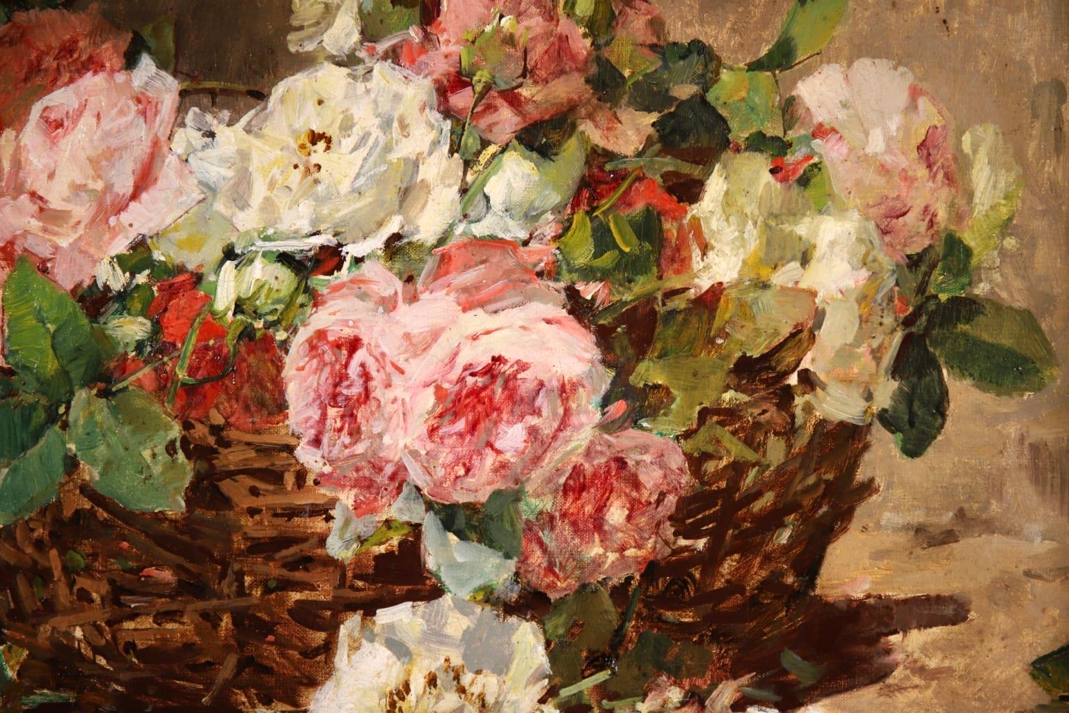 Basket of Roses - Impressionist Oil, Still Life of Flowers by Georges Jeannin 6