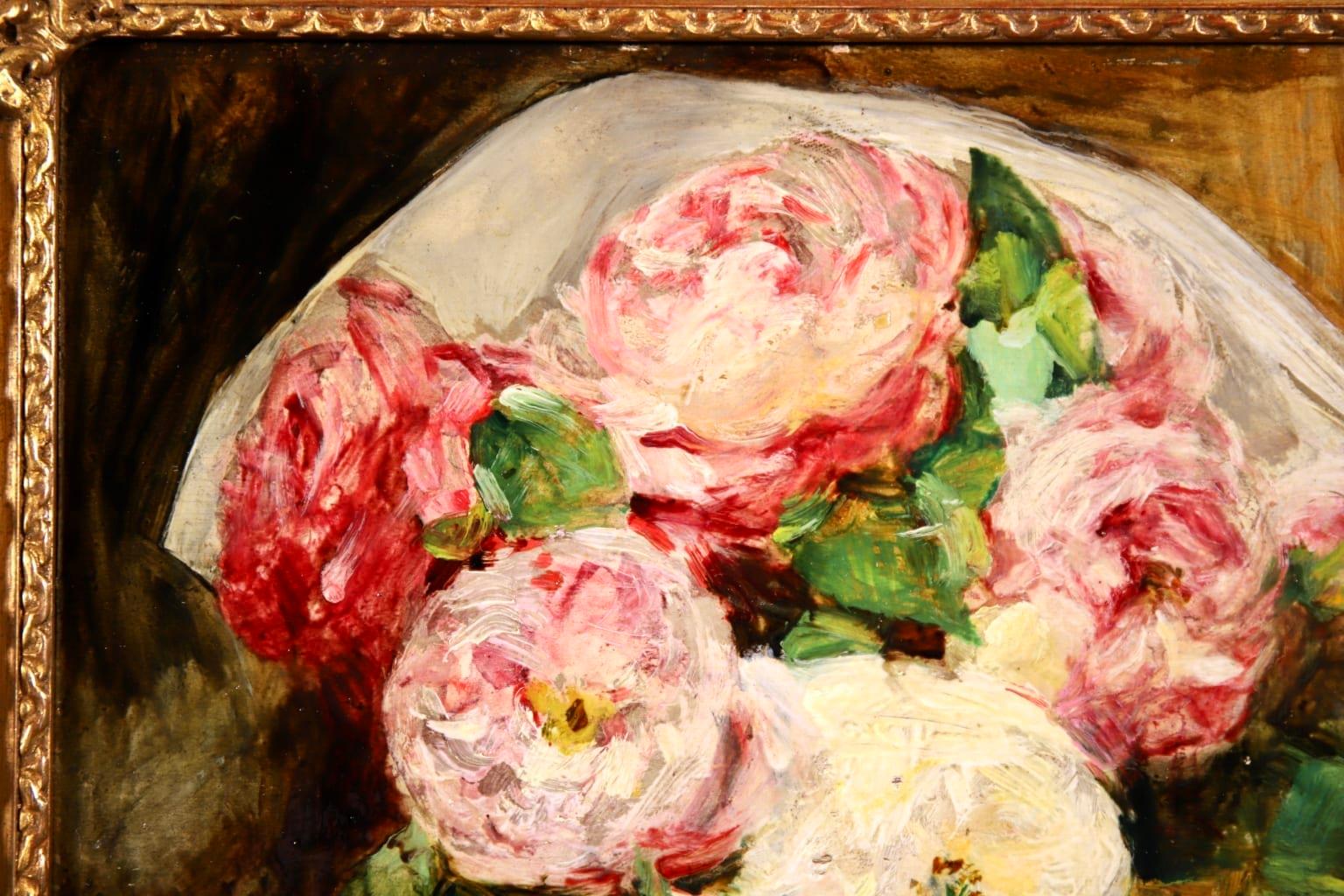 Bouquet des Roses - Impressionist Oil, Still Life of Flowers by Georges Jeannin 3