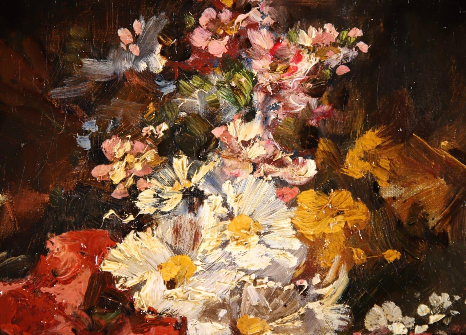 A beautiful oil on canvas circa 1890 by French impressionist painter Georges Jeannin depicting a a vase of flowers including red poppies and white leucanthemum among others wonderfully brushed in the artist's distinct style.

Signature:
Signed lower