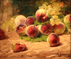 Peaches & Grapes - Impressionist Oil, Still Life of Fruit by Georges Jeannin