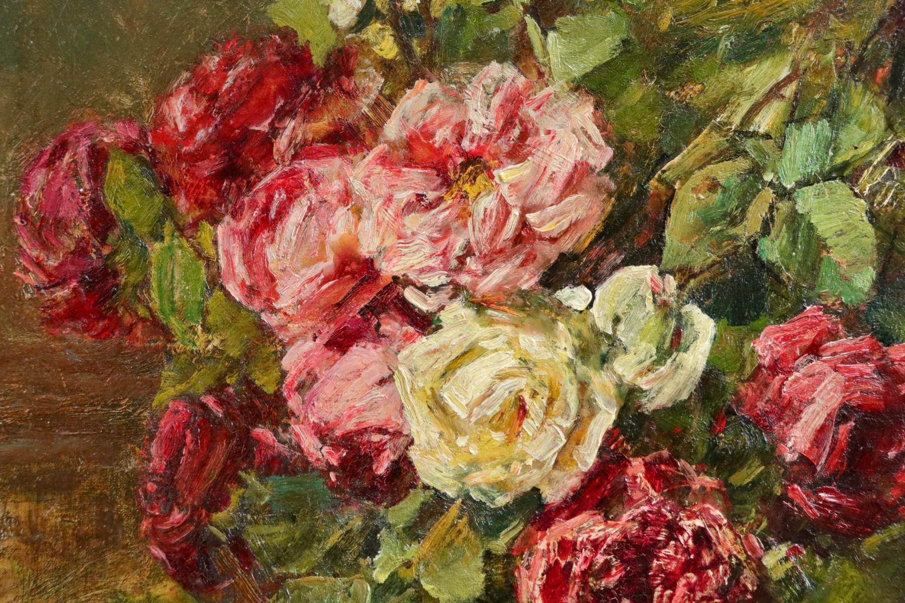 Roses - 19th Century Oil, Still Life of Flowers in Interior by Georges Jeannin 7