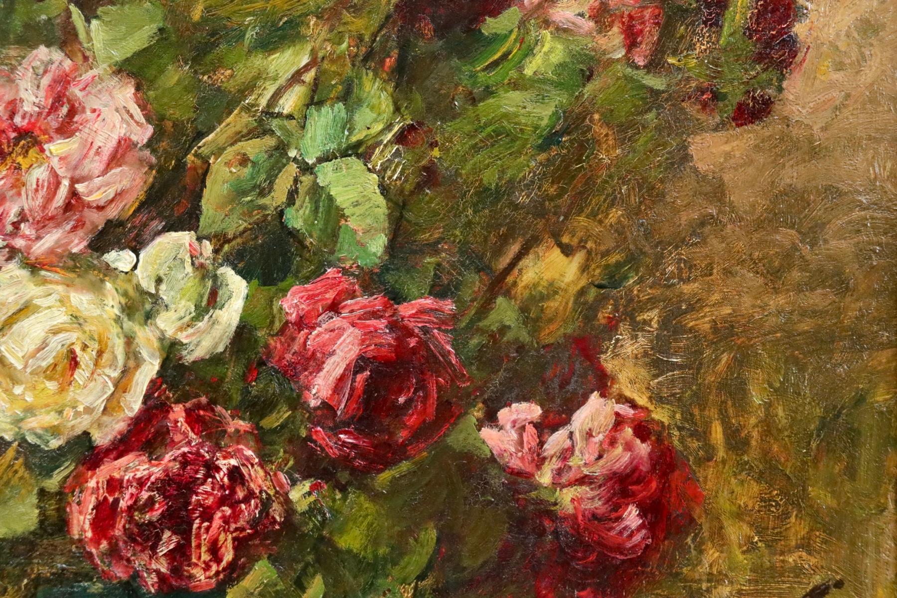 Roses - 19th Century Oil, Still Life of Flowers in Interior by Georges Jeannin 8
