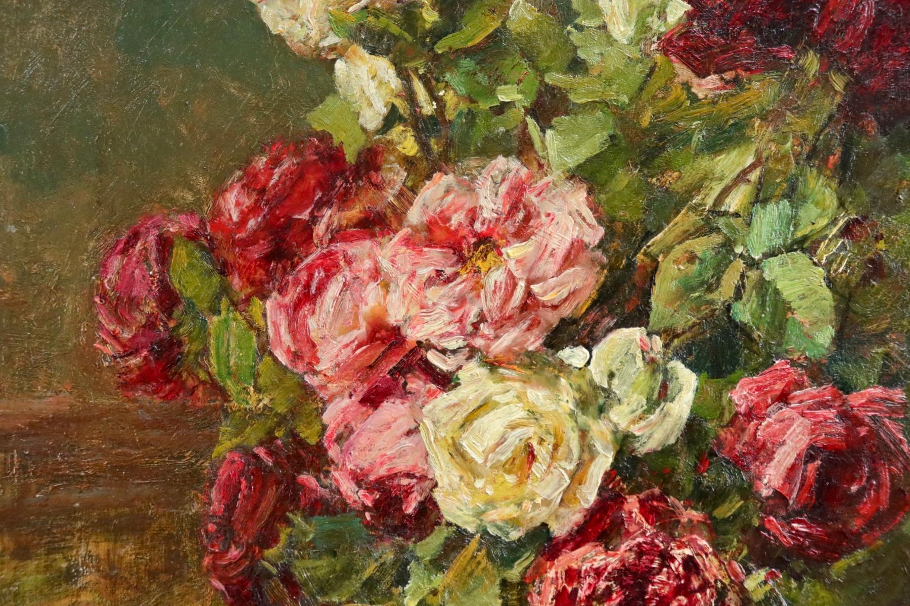 Roses - 19th Century Oil, Still Life of Flowers in Interior by Georges Jeannin 3