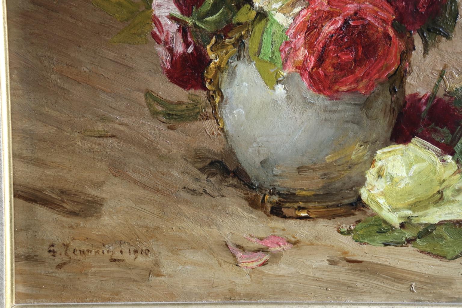 Roses - 19th Century Oil, Still Life of Flowers in Interior by Georges Jeannin 2