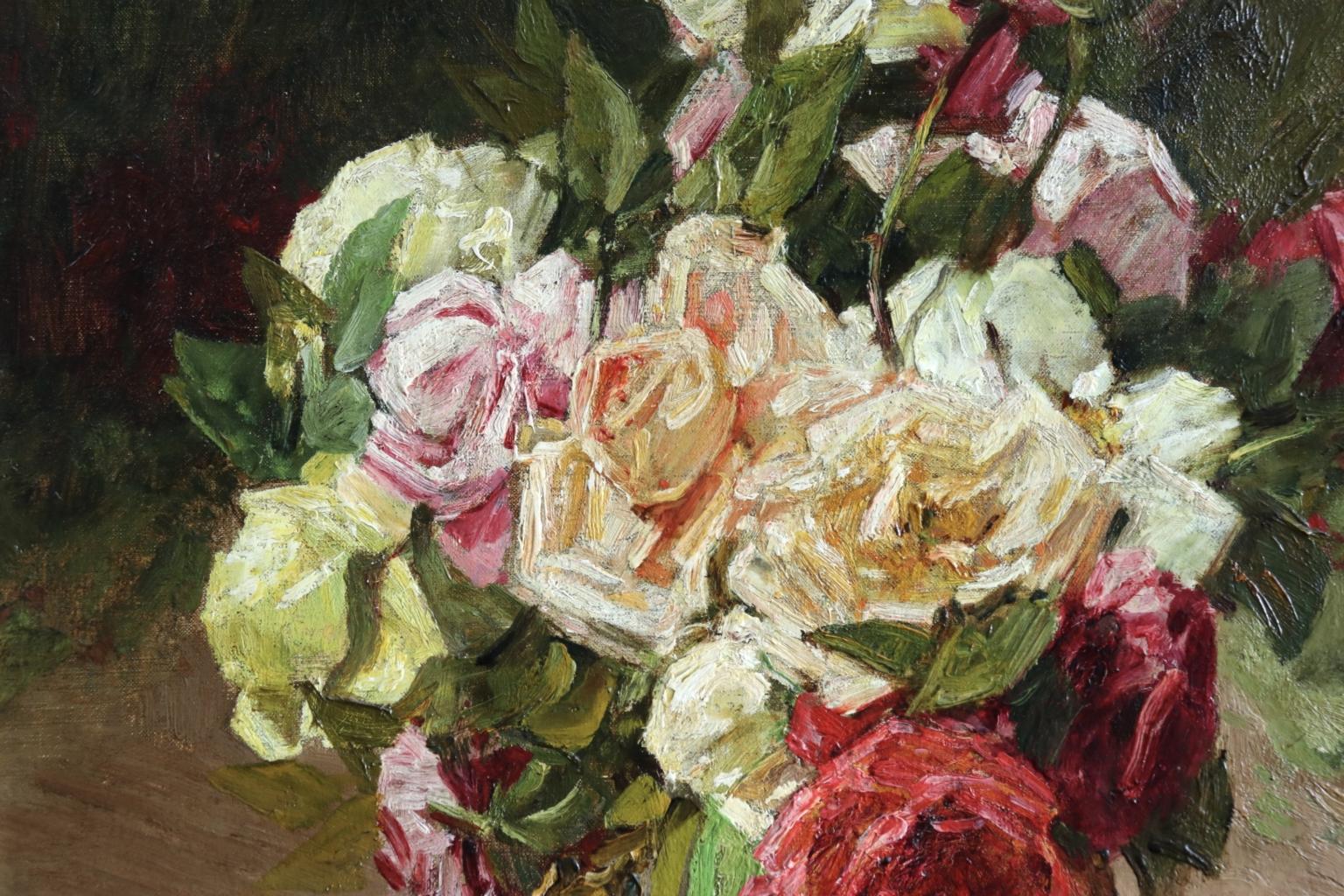 Roses - 19th Century Oil, Still Life of Flowers in Interior by Georges Jeannin 3