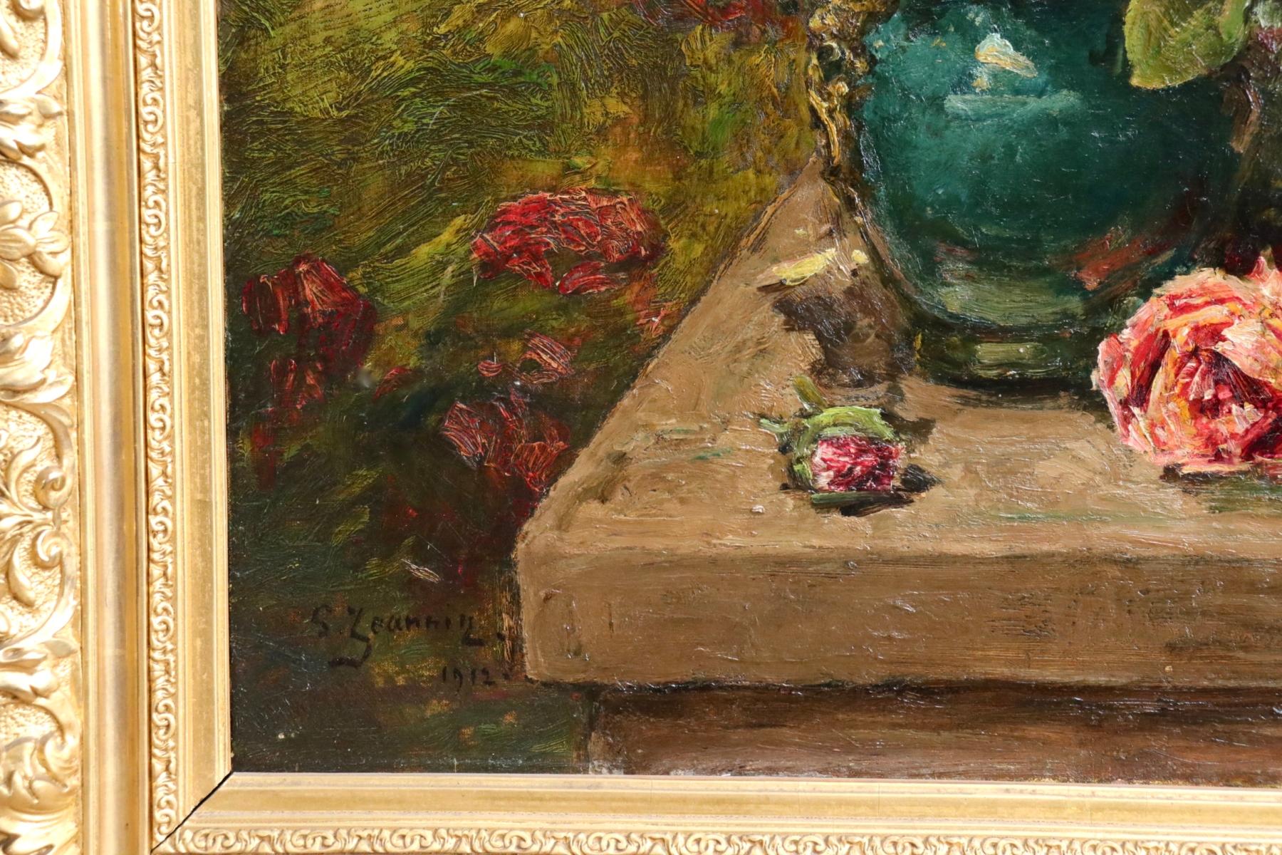 Roses - 19th Century Oil, Still Life of Flowers in Interior by Georges Jeannin 6