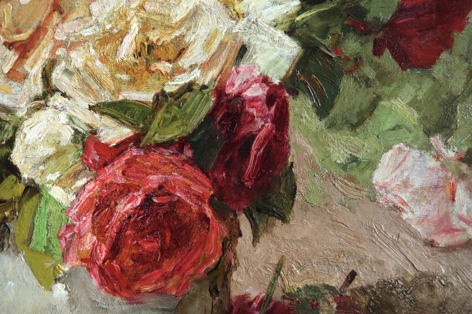 Roses - 19th Century Oil, Still Life of Flowers in Interior by Georges Jeannin 5