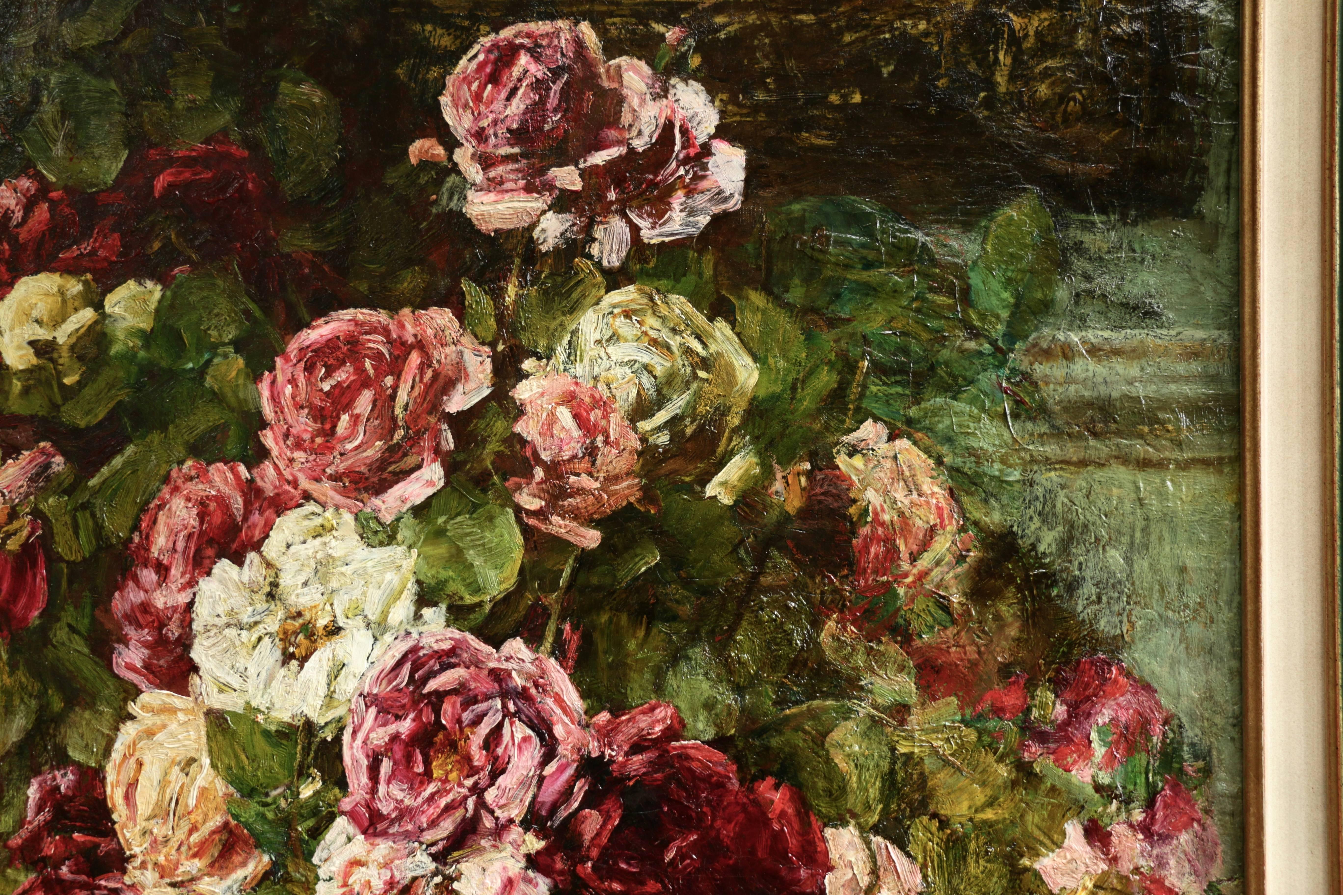 A typical superb example by the prominent French artist. A magnificent depiction of Roses, warmly expressive with great use of vivid colours in this great piece. Signed lower left, Oi on original canvas. 1880.

Provenance - Private Paris