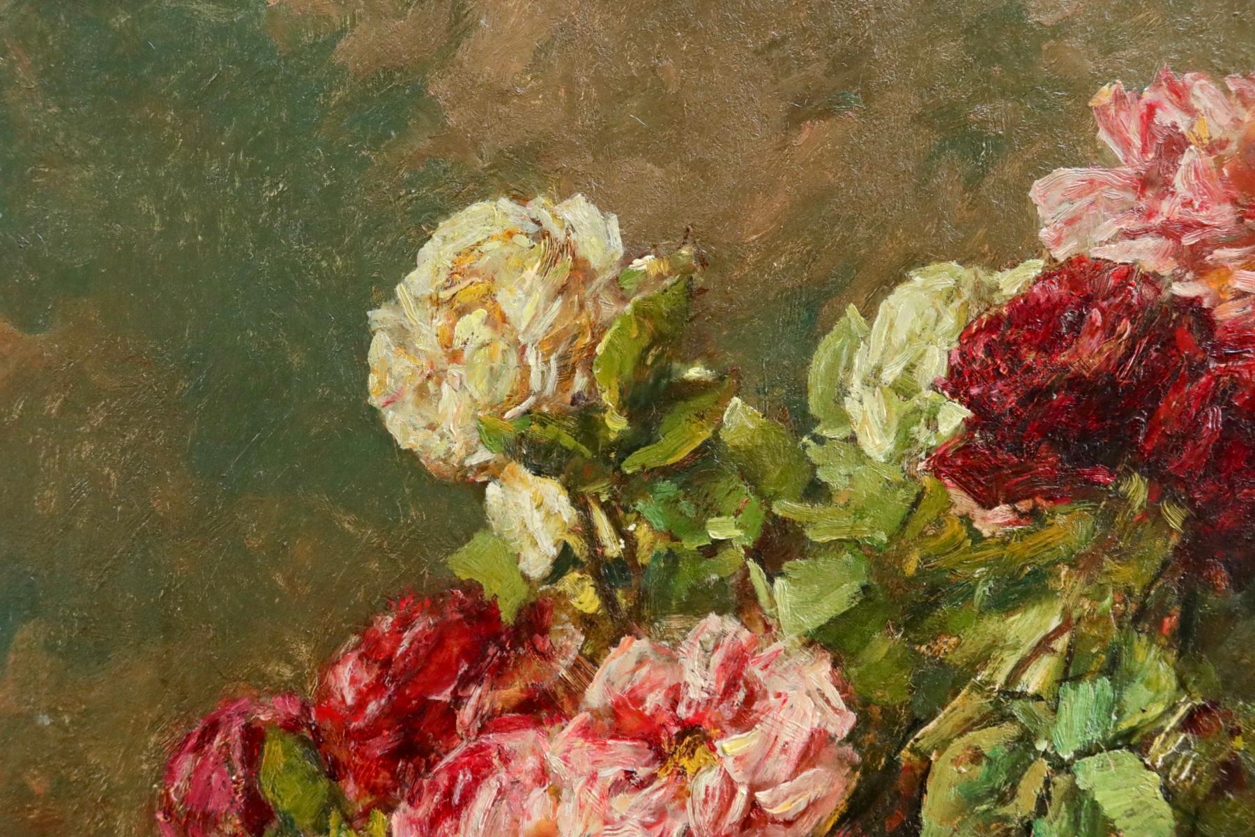 Roses - Impressionist Oil, Still Life of Flowers in Interior by Georges Jeannin 3