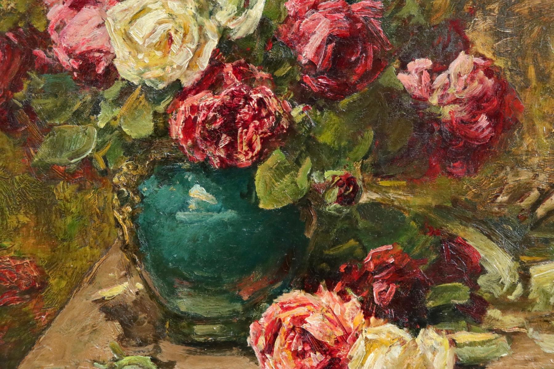 Roses - Impressionist Oil, Still Life of Flowers in Interior by Georges Jeannin 5