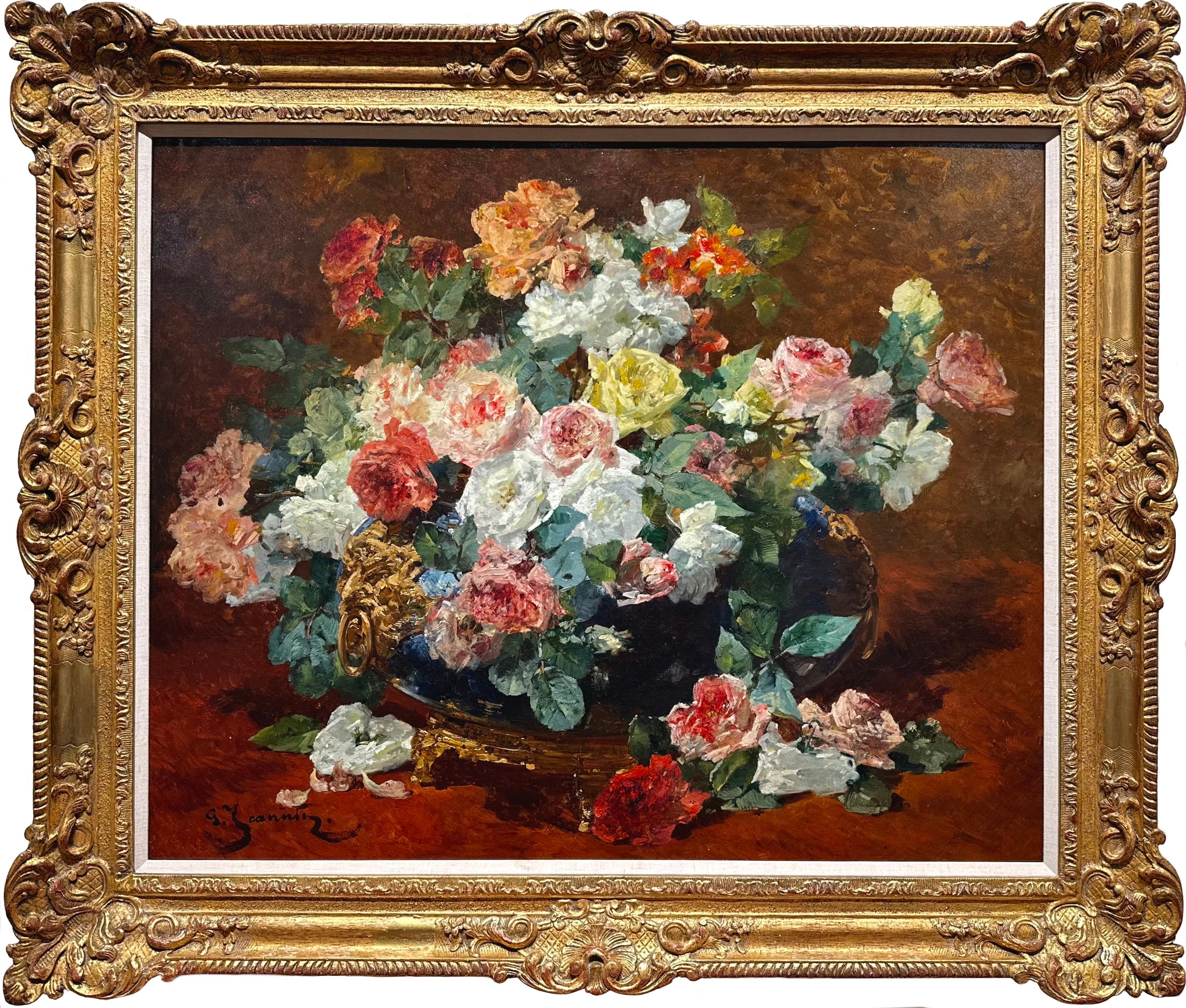 Rosas en una jardinera - Painting de Georges Jeannin