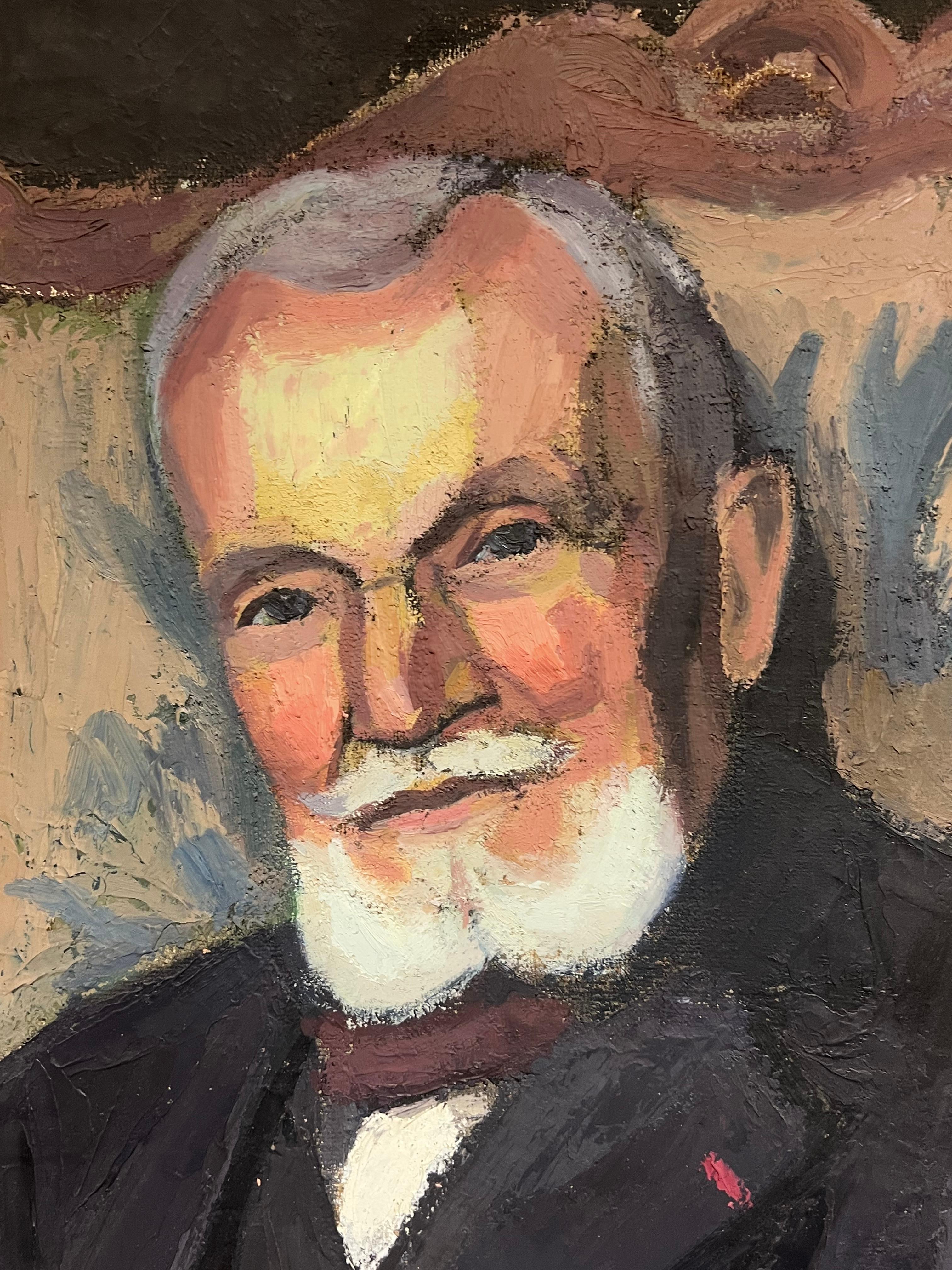 1930's Große Französisch Öl Distinguished Porträt  Dapper Gentleman in Anzug & Stuhl (Impressionismus), Painting, von Georges JOUBIN (1888-1983) 