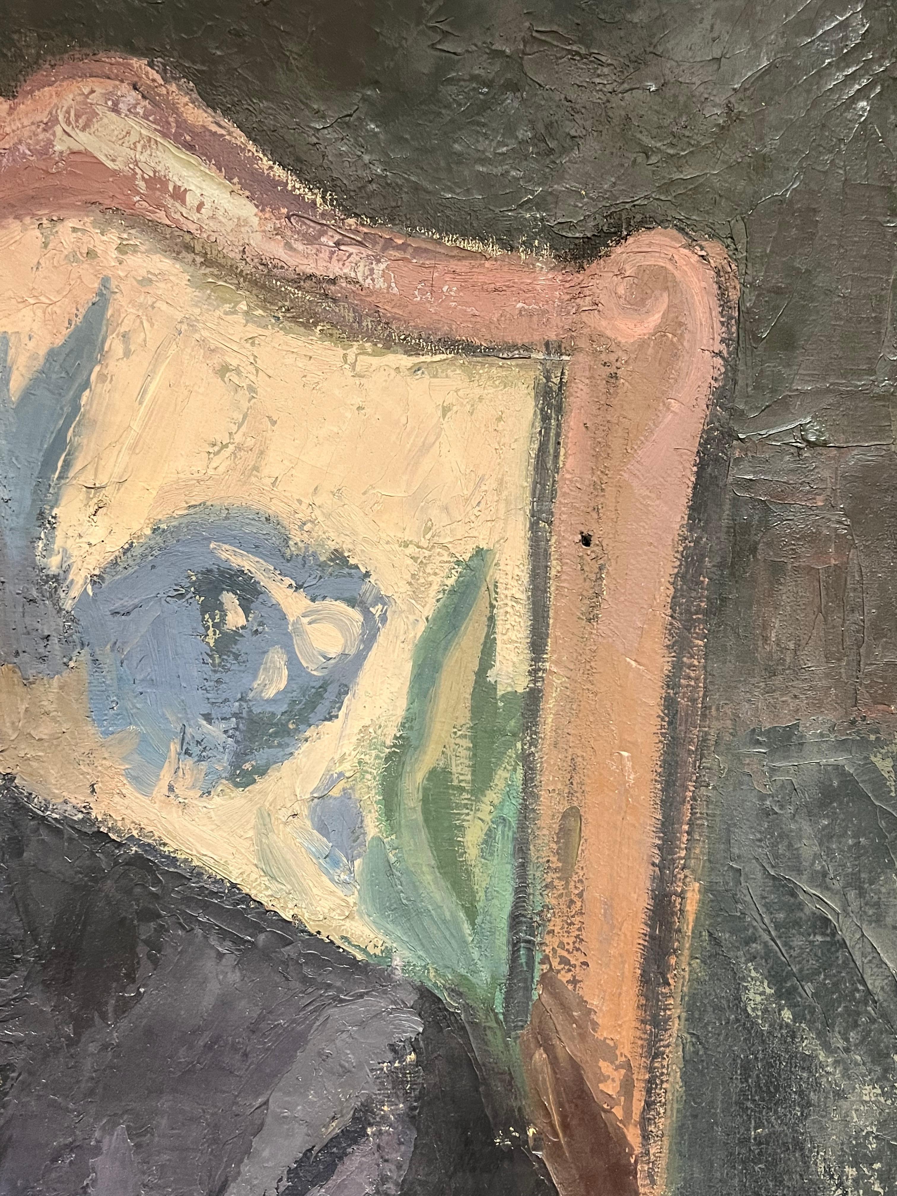 1930's Große Französisch Öl Distinguished Porträt  Dapper Gentleman in Anzug & Stuhl (Schwarz), Portrait Painting, von Georges JOUBIN (1888-1983) 