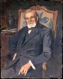 1930's French Oil Portrait of a Bourgeois Gentleman Seated in Armchair