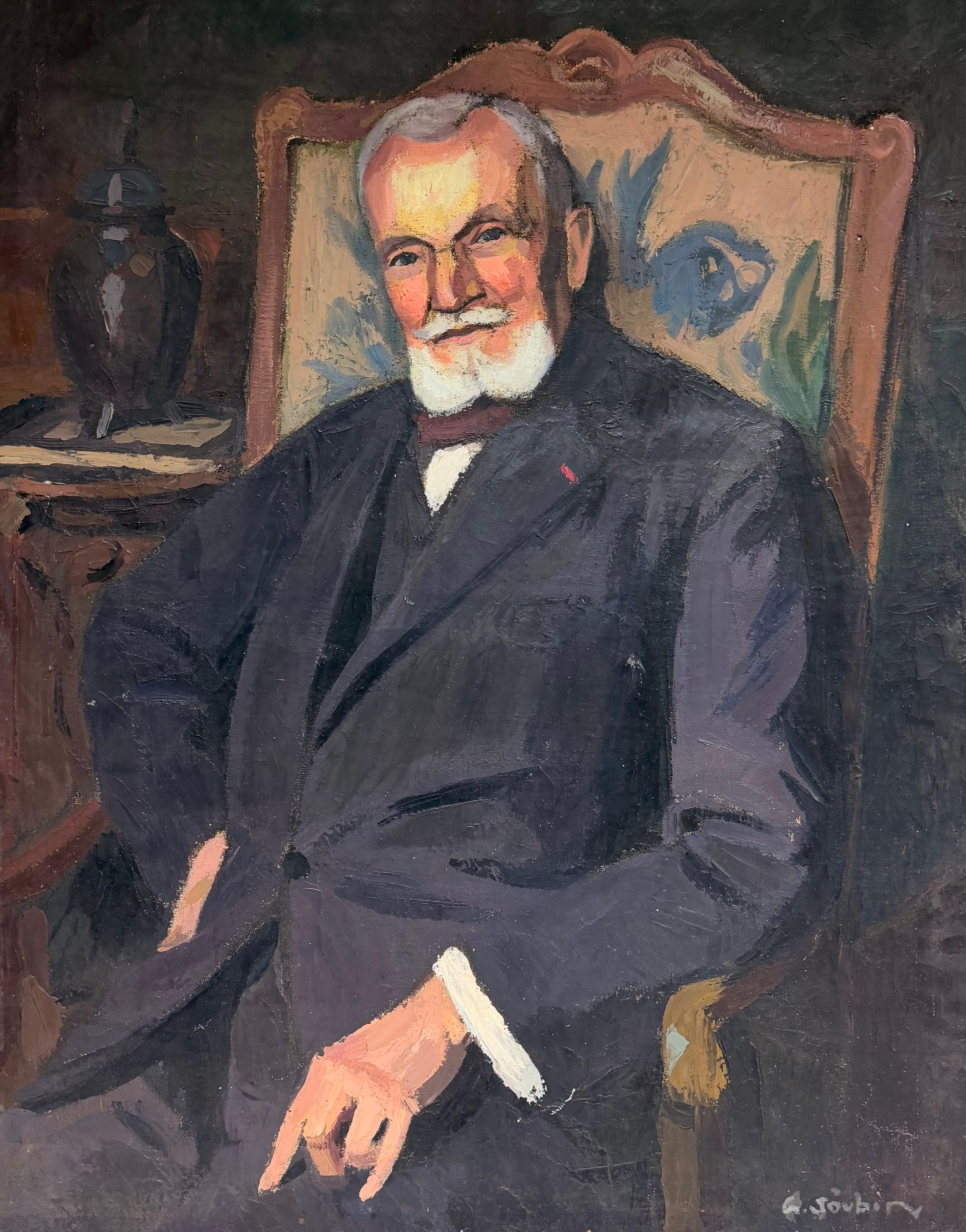 Georges Joubin Portrait Painting - 1930's French Oil Portrait of a Bourgeois Gentleman Seated in Armchair