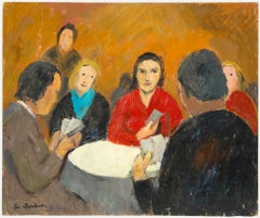 Georges Joubin (1888-1983) - Huile du milieu du XXe siècle, Jeu de cartes