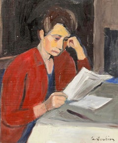 Georges Joubin (1888-1983) - Modernist 1970 Oil, Woman Reading