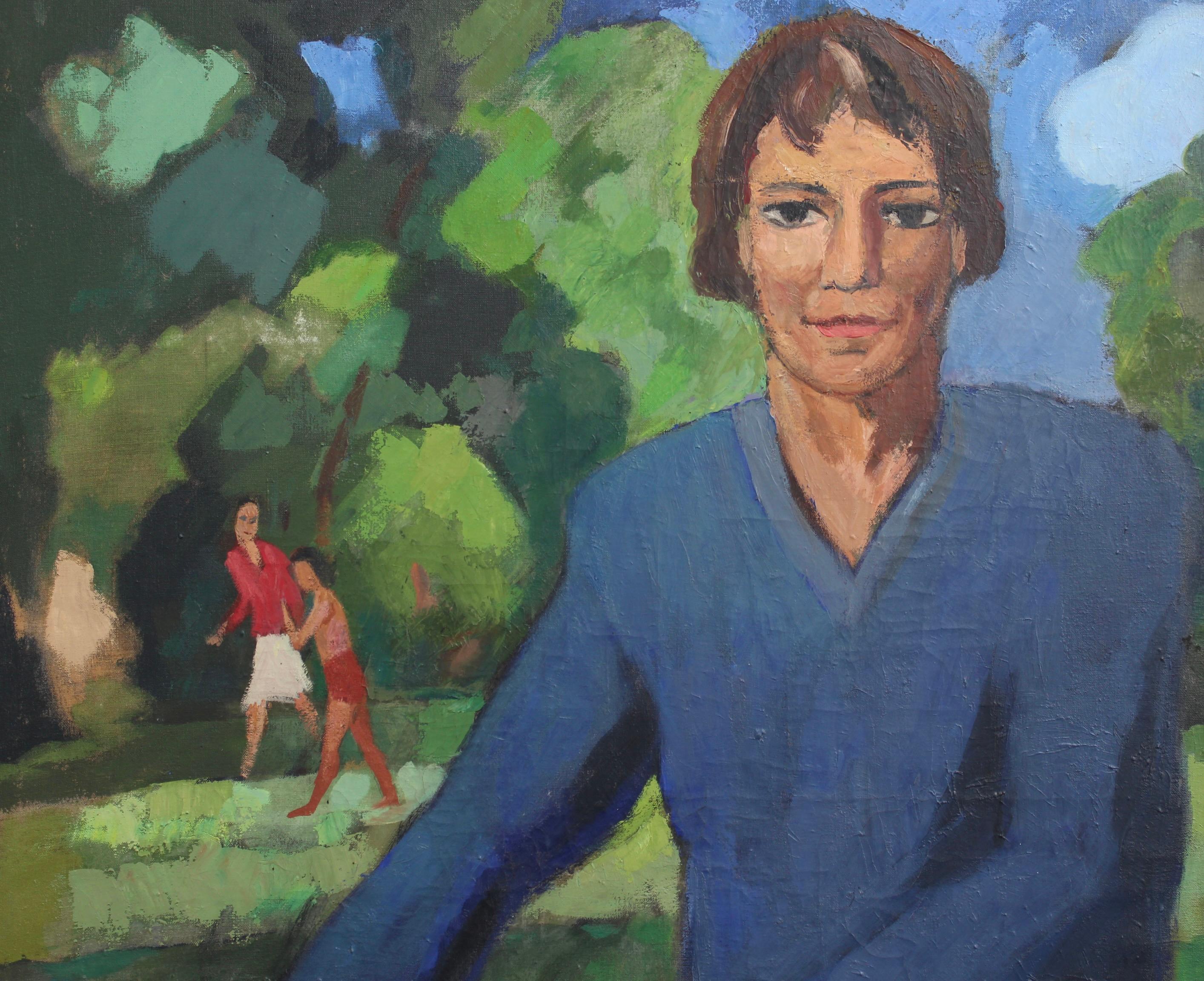 The Tennis Player - Black Portrait Painting by Georges Joubin