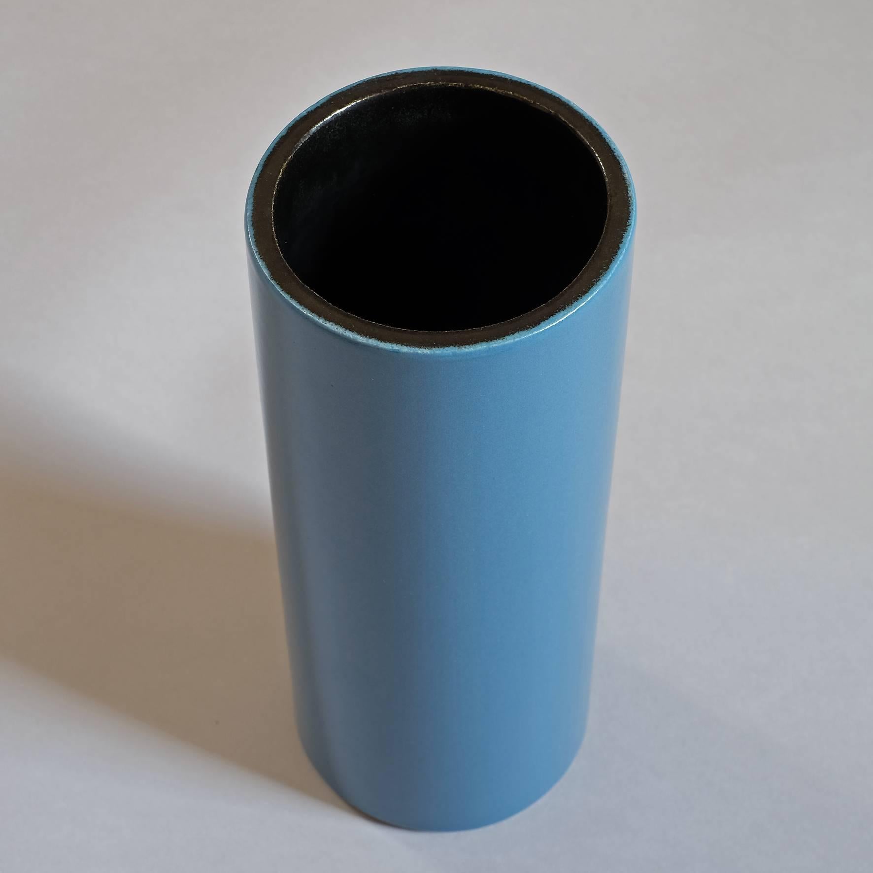 Earthenware Georges Jouve, a Blue Cylinder Vase, circa 1960