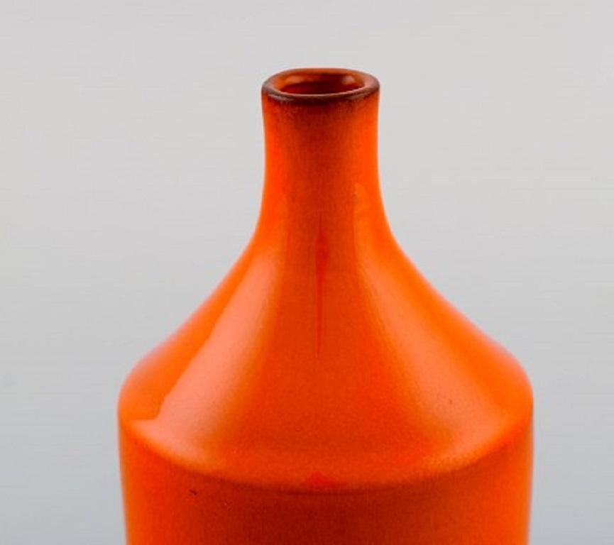 Mid-Century Modern Georges Jouve France, Vase in Glazed Ceramic, Beautiful Orange Glaze