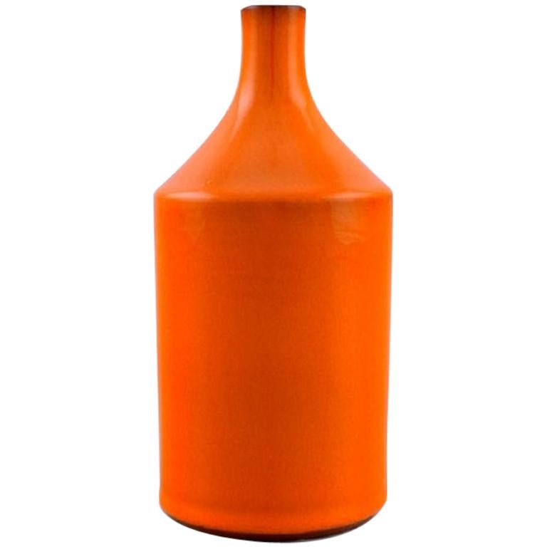 Georges Jouve France, Vase in Glazed Ceramic, Beautiful Orange Glaze