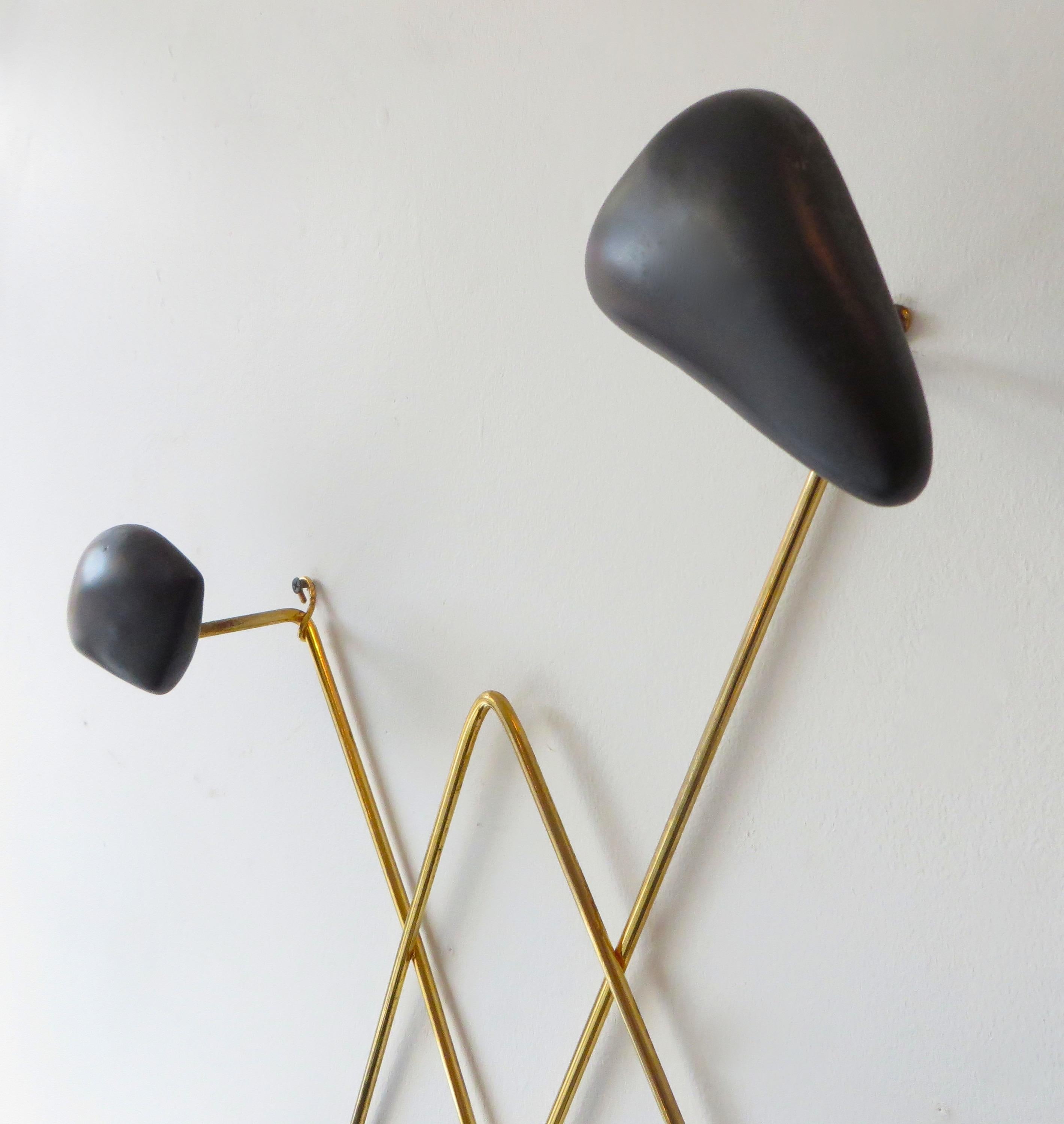  Georges Jouve and Marcel Asselbur Ceramic and Brass Wall Mounted Hat Coat Rack  In Good Condition In Chicago, IL