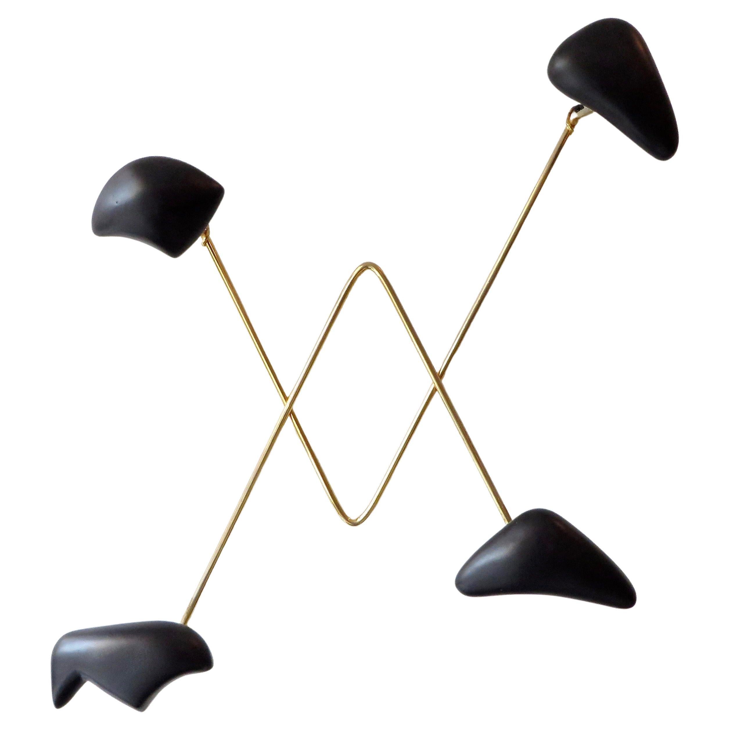  Georges Jouve and Marcel Asselbur Ceramic and Brass Wall Mounted Hat Coat Rack 