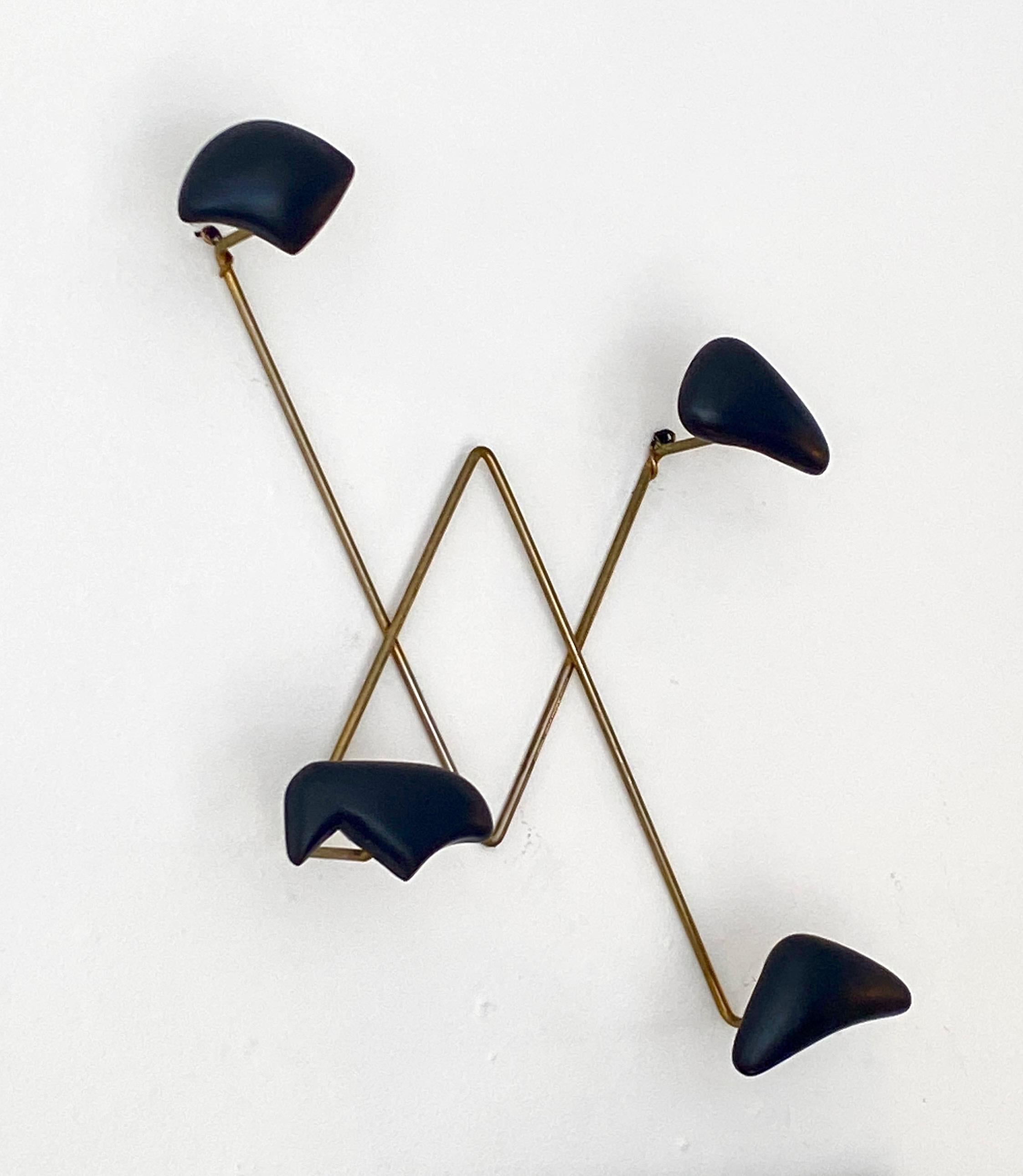 Mid-Century Modern Georges Jouve and Marcel Asselbur Ceramic and Brass Wall Mounted Hat Coat Rack For Sale