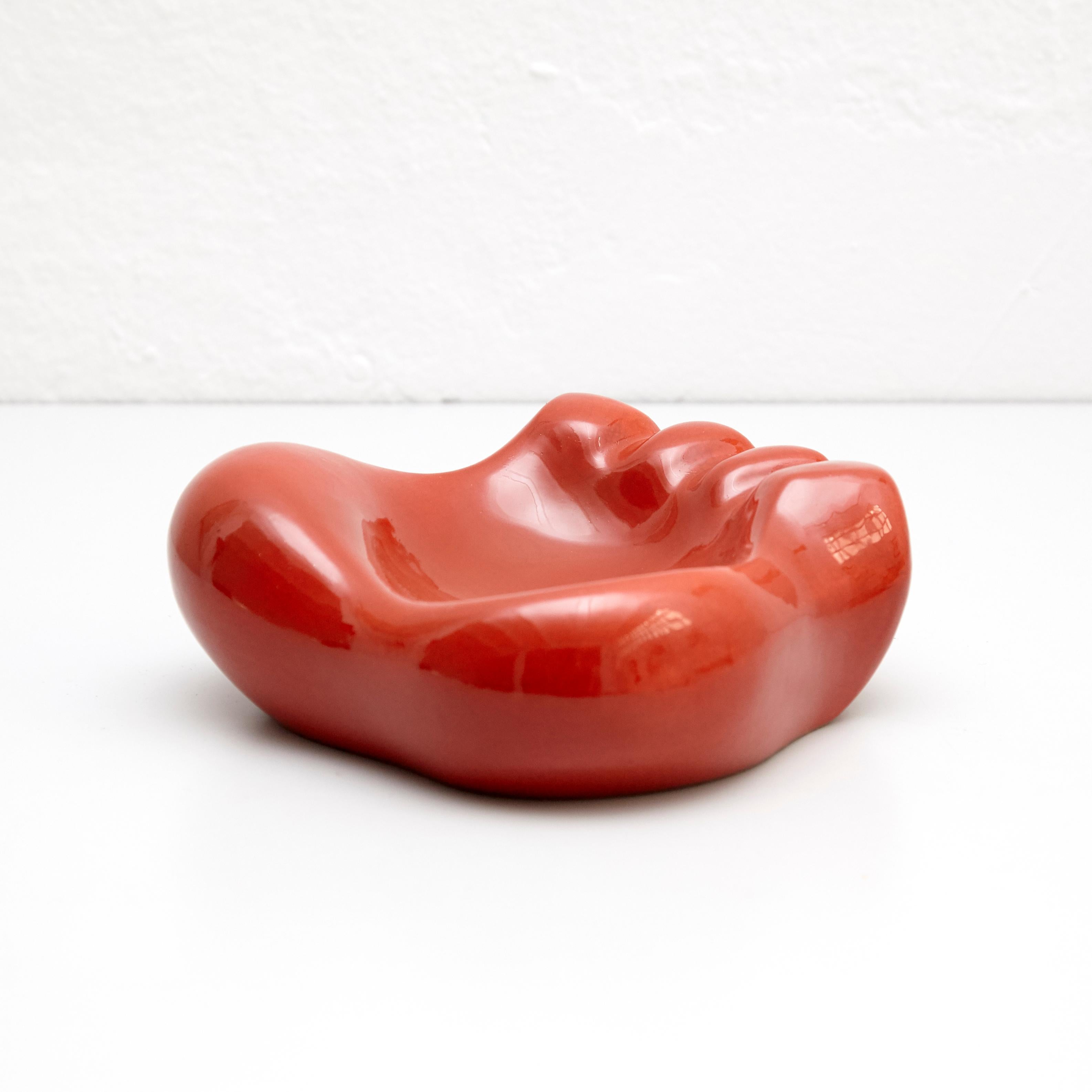 Georges Jouve and Mathieu Matégot Patte D'ours Red Ceramic Ashtray, circa 1950 5