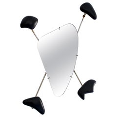 Georges Jouve Black Ceramic Coat Rack with Mirror in Brass Frame, circa 1955