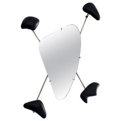 Georges Jouve Black Ceramic Coat Rack with Mirror in Brass Frame, circa 1955